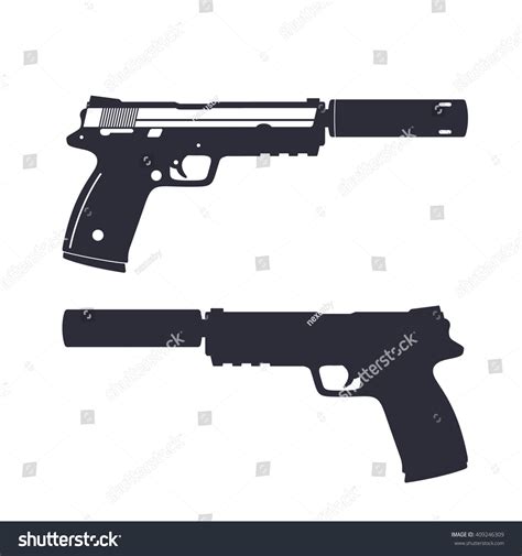 Modern Pistol Silencer Handgun Silhouette Gun Stock Vector (Royalty ...