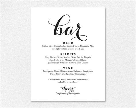 Bar Menu Sign Bar Menu Printable Wedding Bar Sign Bar Sign | Etsy