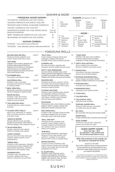 Menu at Yokozuna restaurant, Tulsa, 309 E 2nd St