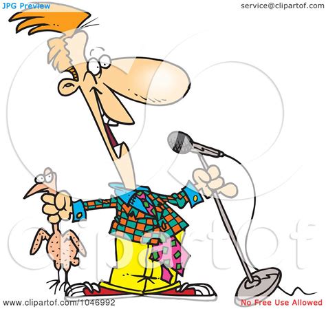 Royalty-Free (RF) Clip Art Illustration of a Cartoon Comedian Holding A Chicken by toonaday #1046992