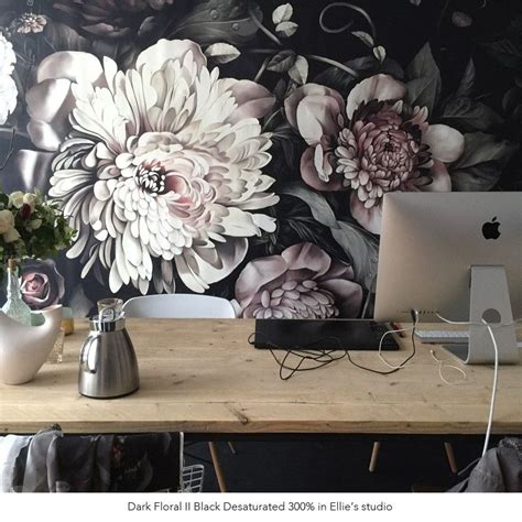 Dark Floral II Black Desaturated Wallpaper - by Ellie Cashman Design Wallpaper Bedroom, Designer ...