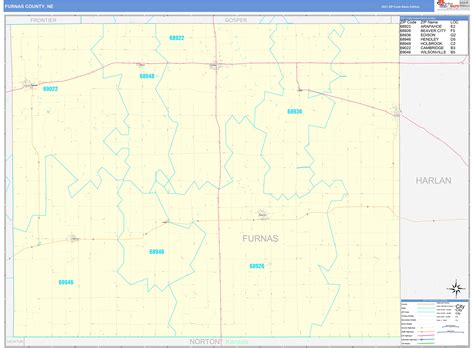 Furnas County, NE Zip Code Wall Map Basic Style by MarketMAPS - MapSales.com