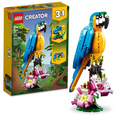 LEGO Creator 3 in 1 Exotic Parrot to Frog to Fish 31136 Animal Figures Building Toy, Creative ...