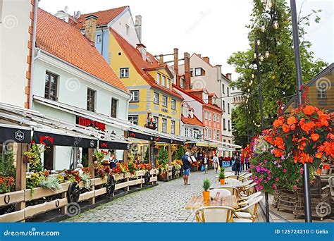 Restaurants and Colorful Buildings on Meistaru Street in Old Town, Riga Editorial Image - Image ...