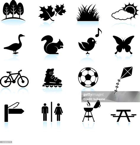 Park Recreation And Wildlife Black White Vector Icon Set High-Res ...