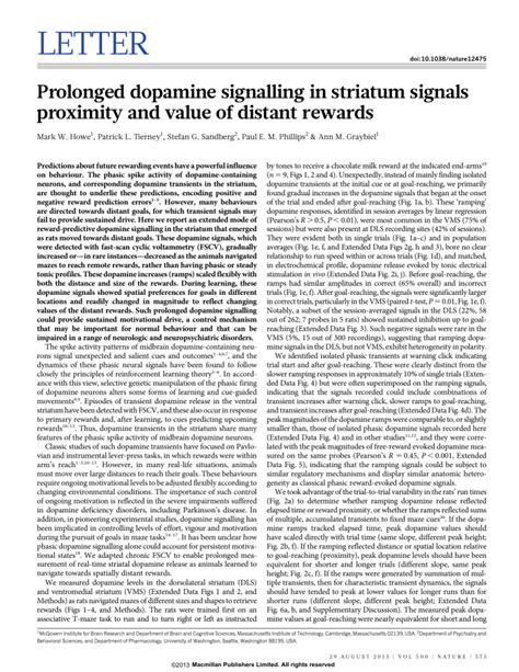 Prolonged dopamine signalling in striatum signals nature12475