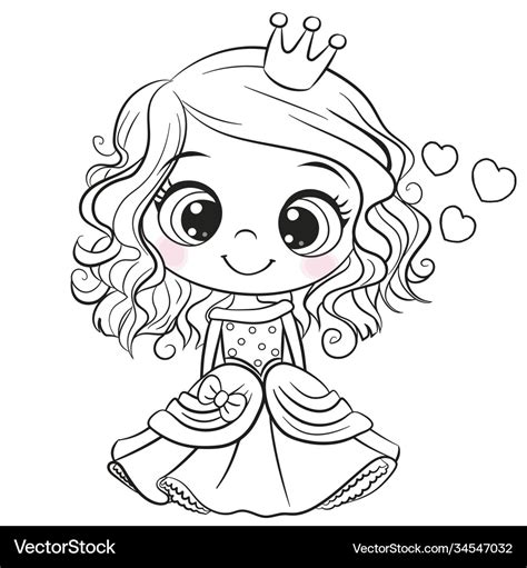 Cartoon princess outlined for coloring book Vector Image