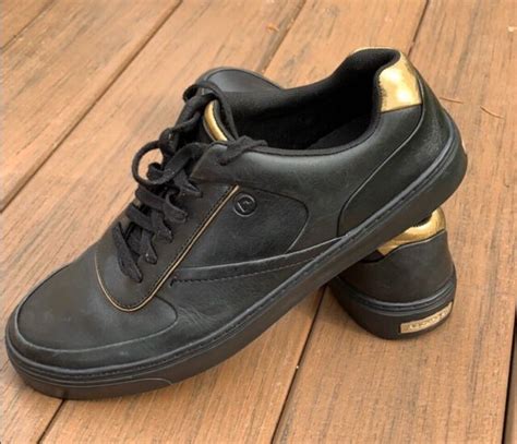 Rockport Mens Black Leather Gold Trim Walking Sneakers Size 10 M | eBay