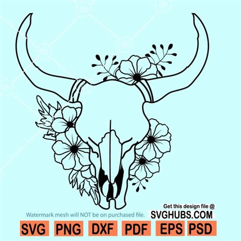 Cow skull with flowers svg, longhorn skull svg, floral cow skull svg - Svg Hubs