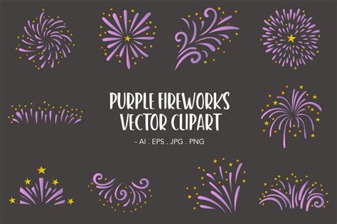 Purple Fireworks Vector Clipart EPS, PNG, 10 variations