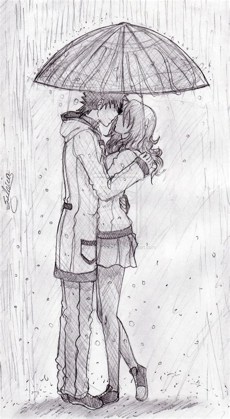 How To Draw Two People Kissing In The Rain