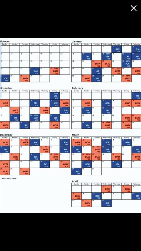 Dallas Mavericks Printable Schedule