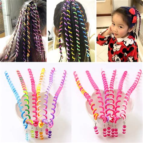 6pc Candy Color Hair Accessories For Girls Rubber Elastic Tress Braid Weave Curly Hair Band Kids ...