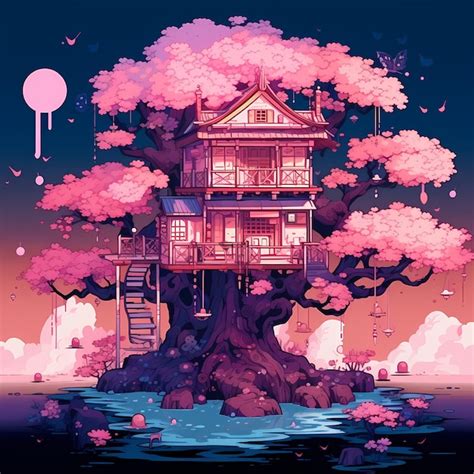 Premium AI Image | cherry blossom tree house