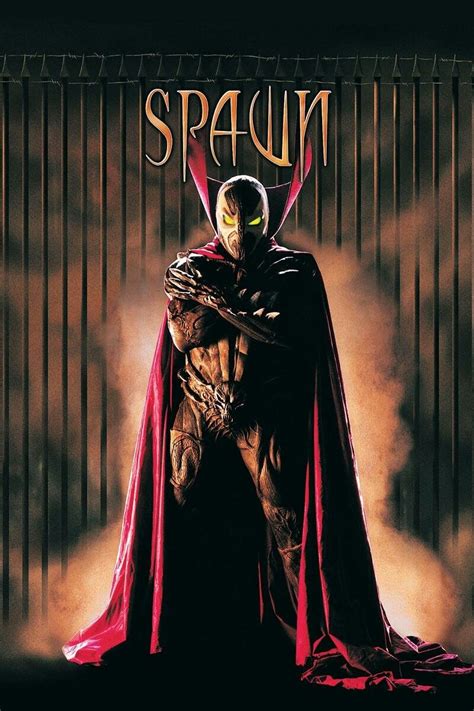 a movie poster for the film spawn with a man dressed in a costume and cape