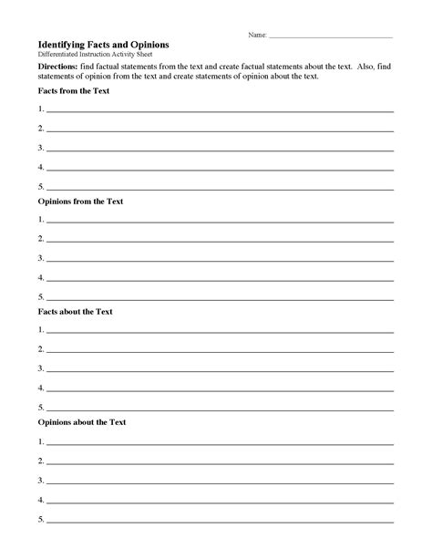 Identifying Facts and Opinions Worksheet | Preview