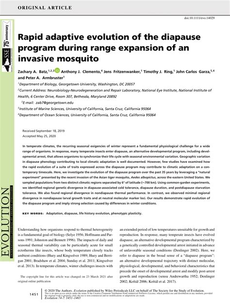 (PDF) Rapid adaptive evolution of the diapause program during range ...