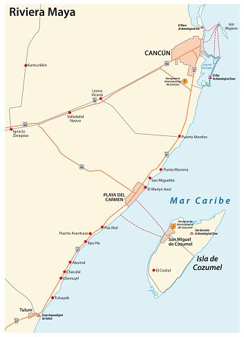 Riviera Maya Road Map Quintana Roo Mexico Stock Illustration - Download ...