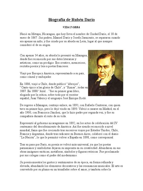 Biografía de Rubén Darío Con Fotos | PDF | Escritores | Movimientos ...