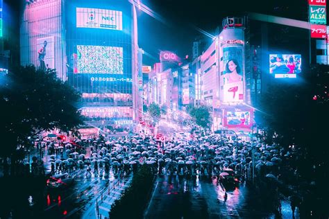 HD wallpaper: people on street, neon, rain, japan, night, urban, tokyo ...