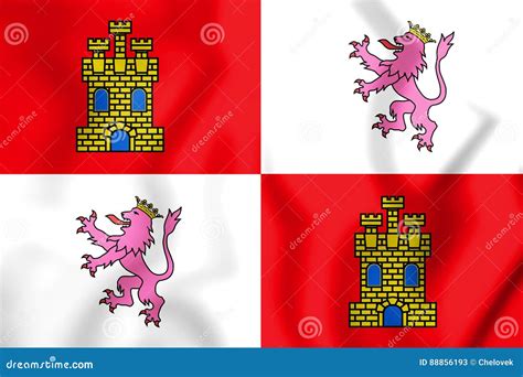 3D Flag of Castile and Leon, Spain. Stock Illustration - Illustration of emblem, fabric: 88856193