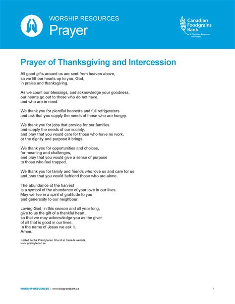 Prayer of Thanksgiving and Intercession | Canadian Foodgrains Bank