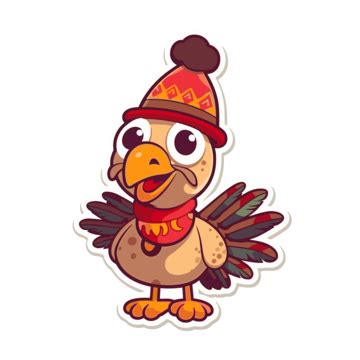 Cute Cartoon Turkey Sticker Design Vector Illustration Clipart, Sticker ...