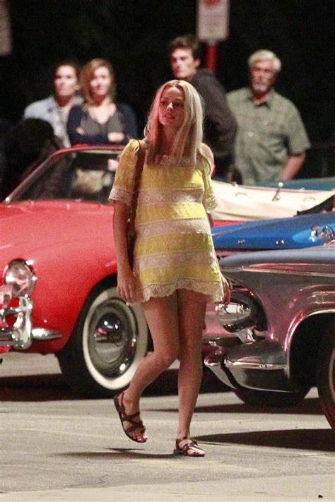 Margot Robbie seen with a baby bump as she portrays Sharon Tate while filming 'Once Upon A Time ...