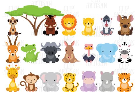 Safari Baby Animals Clipart / Jungle Animals / Zoo Animals (382452) | Illustrations | Design Bundles