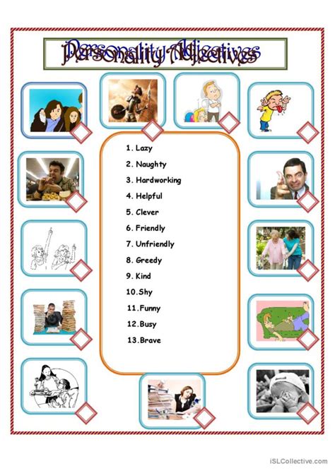 Personality Adjectives warmer, fille…: English ESL worksheets pdf & doc