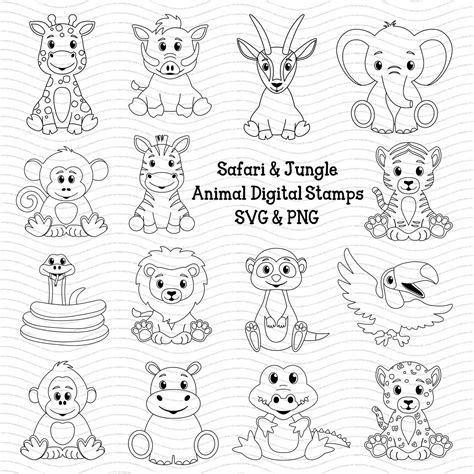 Zoo Animal Digital Stamps Jungle Animal SVG Safari Animal - Etsy | Animal outline, Digital ...