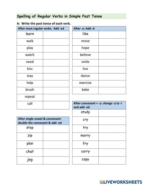 Ejercicio de Spelling of Regular Verbs in Simple Past Tense | Regular verbs, Simple past tense ...