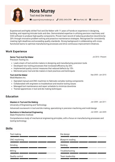 18 Tool and Die Maker Resume Examples And Templates for 2024 ...