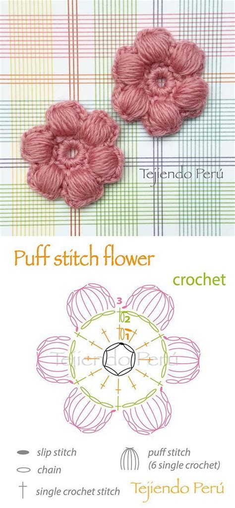 Crochet: puff stitch flower diagram! ༺ ƬⱤღ ༻: | Puntadas de ganchillo ...