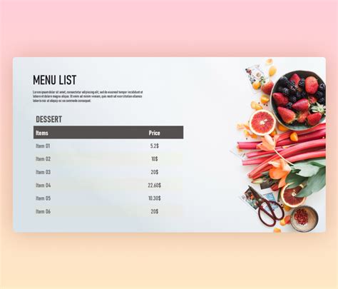 Premast | Restaurant Menu List PowerPoint Template Free Download