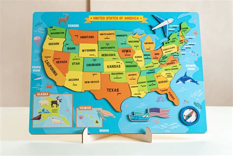 USA Map Kids Puzzle, Montessori Puzzle Wooden Map, Map Puzzle For Kids – FistikPuzzles