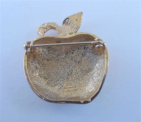 Vintage Gold Apple Brooch Apple Brooch Rhinestones Brooch Apple Gold Pin Fruit Brooch Fruit Pin ...