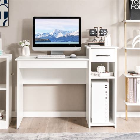 Costway Computer Desk PC Laptop Table w/ Drawer and Shelf Home Office Furniture White - Walmart.com