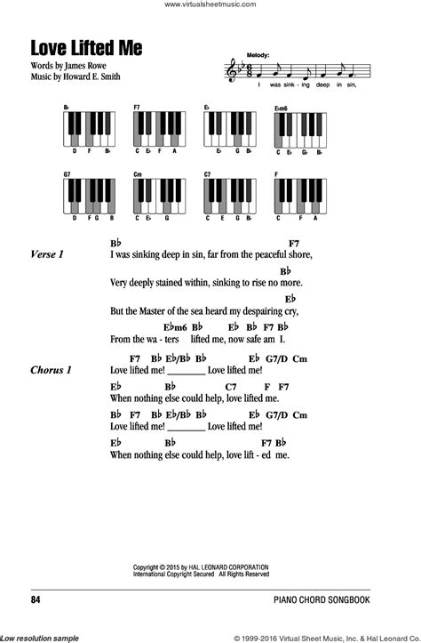 Rowe - Love Lifted Me sheet music for piano solo (chords, lyrics, melody)