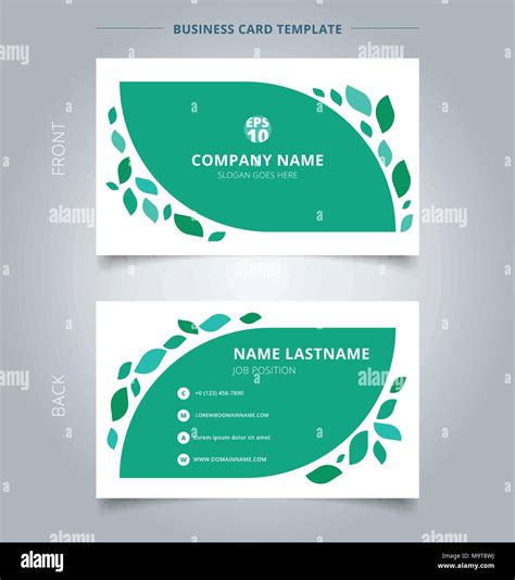 Creative business card and name card template graphic green leaves pattern on white background ...