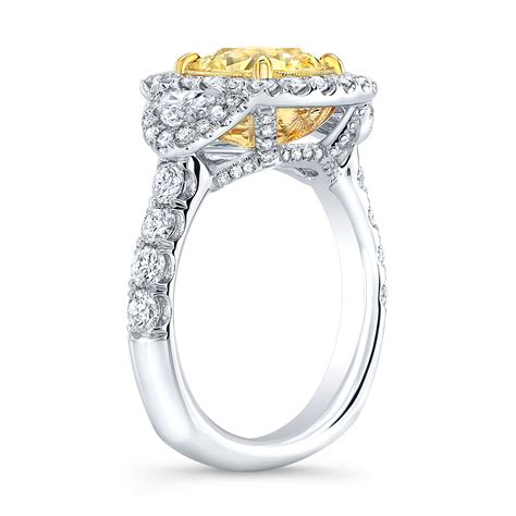 1.9ct. Cushion cut Yellow Diamond Halo Half Moon Side Stones Yellow ...