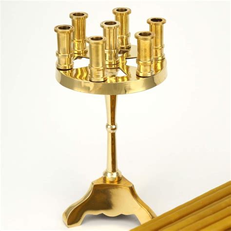 Set of Traditional Brass Seven-Candle Stand and 100 Beeswax Candles ...