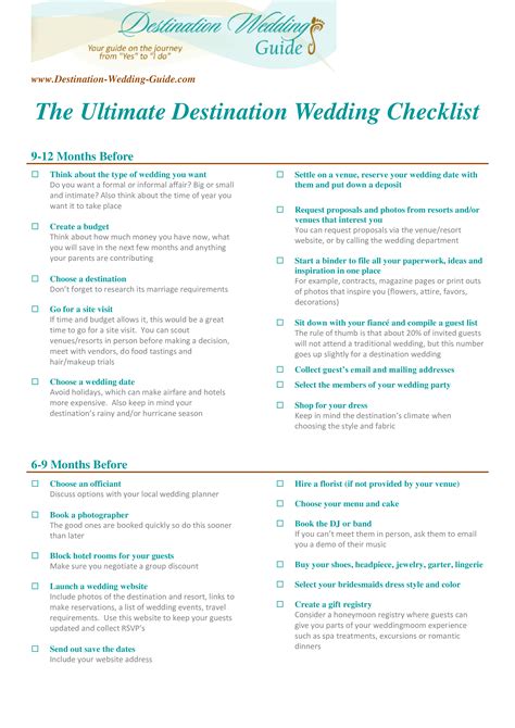 Printable Destination Wedding Checklist