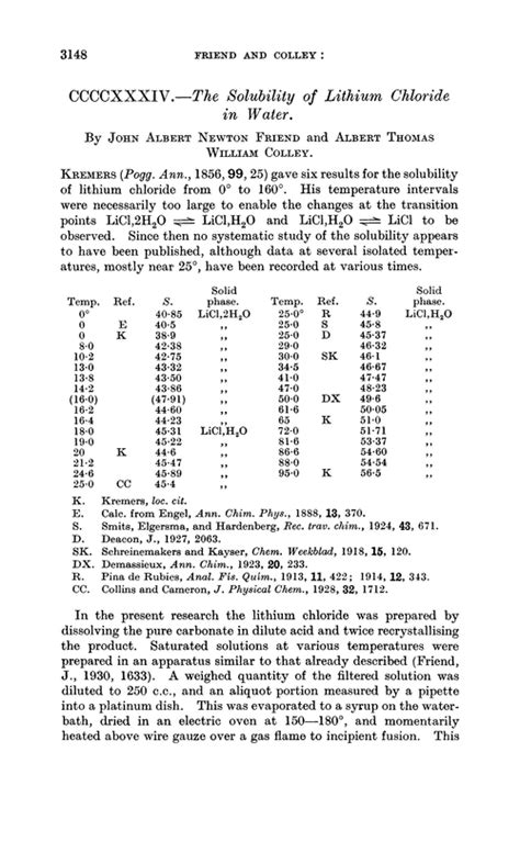 CCCCXXXIV.—The solubility of lithium chloride in water - Journal of the Chemical Society ...