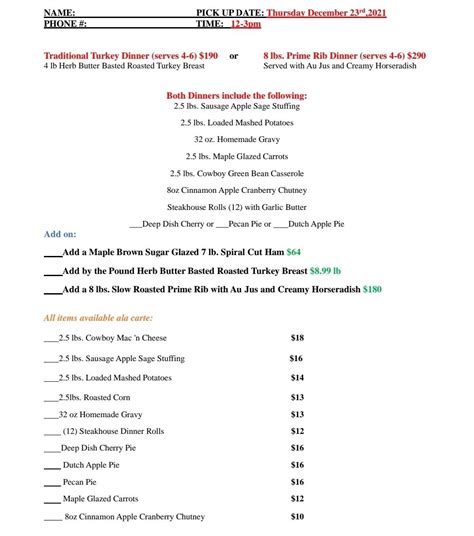 Menu at The Gambling Cowboy steakhouse, Temecula