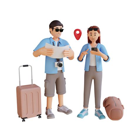 happy couple on vacation sightseeing city with map 3d character illustration 11381902 PNG