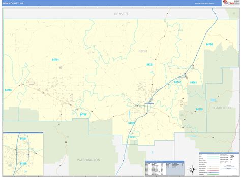 Iron County, UT Zip Code Wall Map Basic Style by MarketMAPS - MapSales