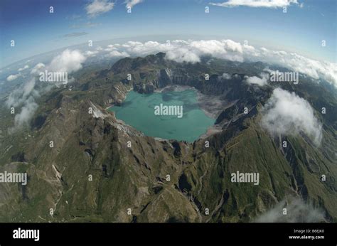 Aerial view of Mount Pinatubo, resting volcano, volcanic lake Stock Photo, Royalty Free Image ...