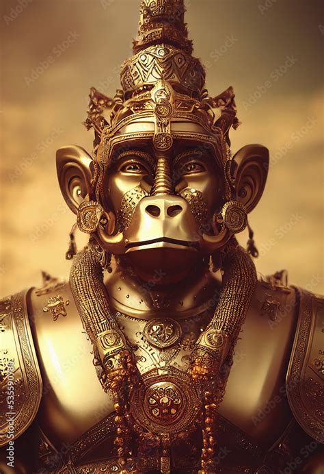 AI generated golden idol of Hindu Lord Hanuman, wearing battle armor Stock Illustration | Adobe ...