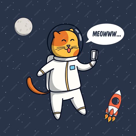 Premium Vector | Funny cat astronaut illustration with selfie pose